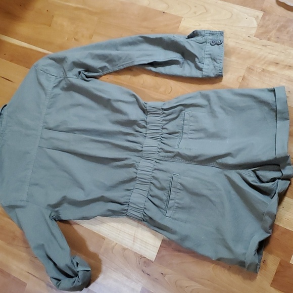 VINTAGE LONG SLEEVE ROMPER KHAKI GREEN BUTTON DOWN XS - Picture 5 of 13